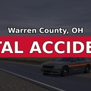 Illustration: Warren County, OH fatal accident graphic with a highway patrol cruiser